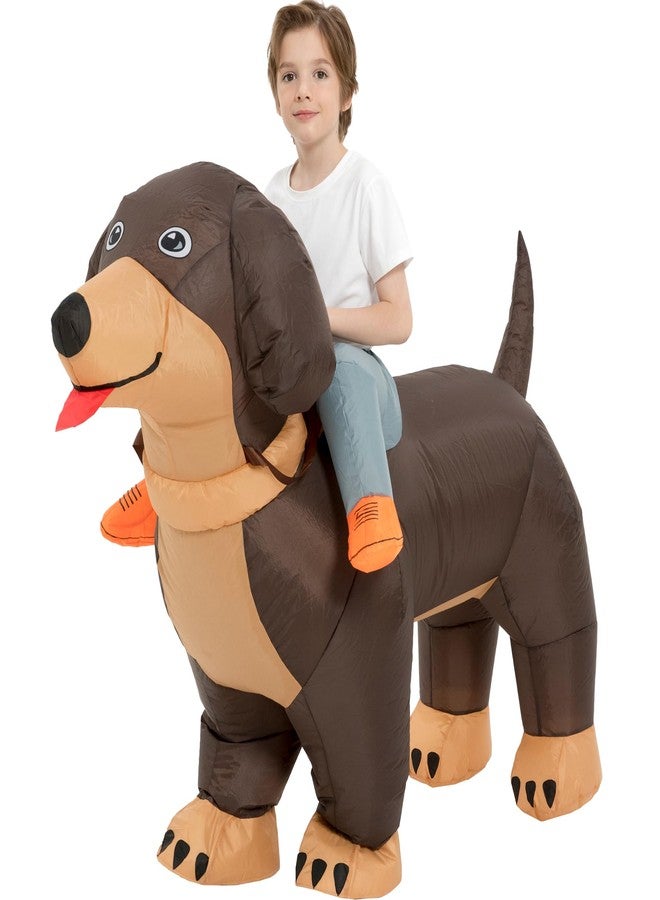 One Casa Inflatable Dog Costumes for Kids,Blow Up Dachshund Suit,Ride On Halloween Costumes for Boys Girls (7-10YRS) - Image 1